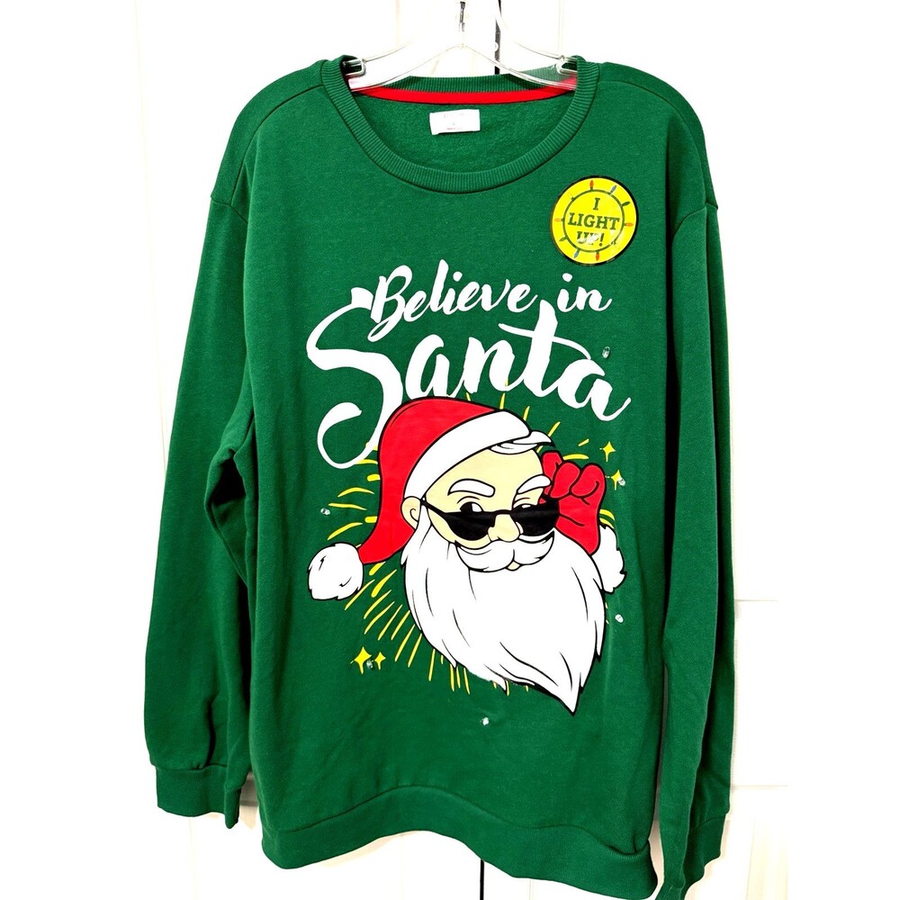NEW Holiday Time Men's Size XL Christmas Light Up Graphic Sweatshirt Green